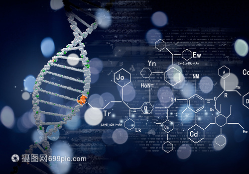 DNA分子蓝色背景下DNA分子的生物化学